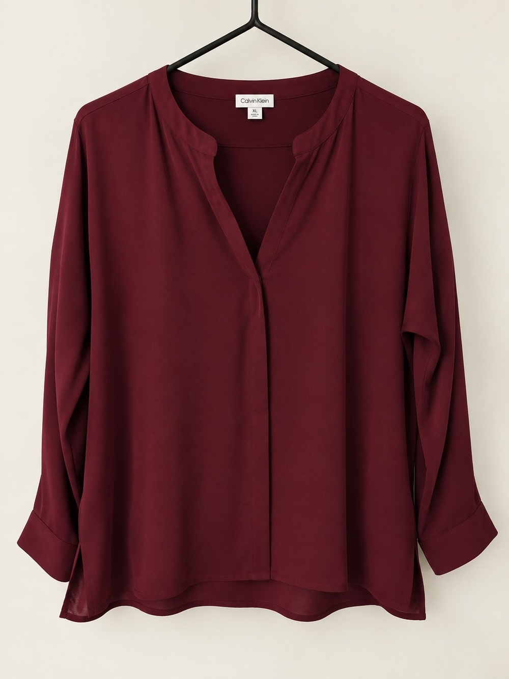 Calvin Klein Women's Deep Burgundy V-Slit Blouse